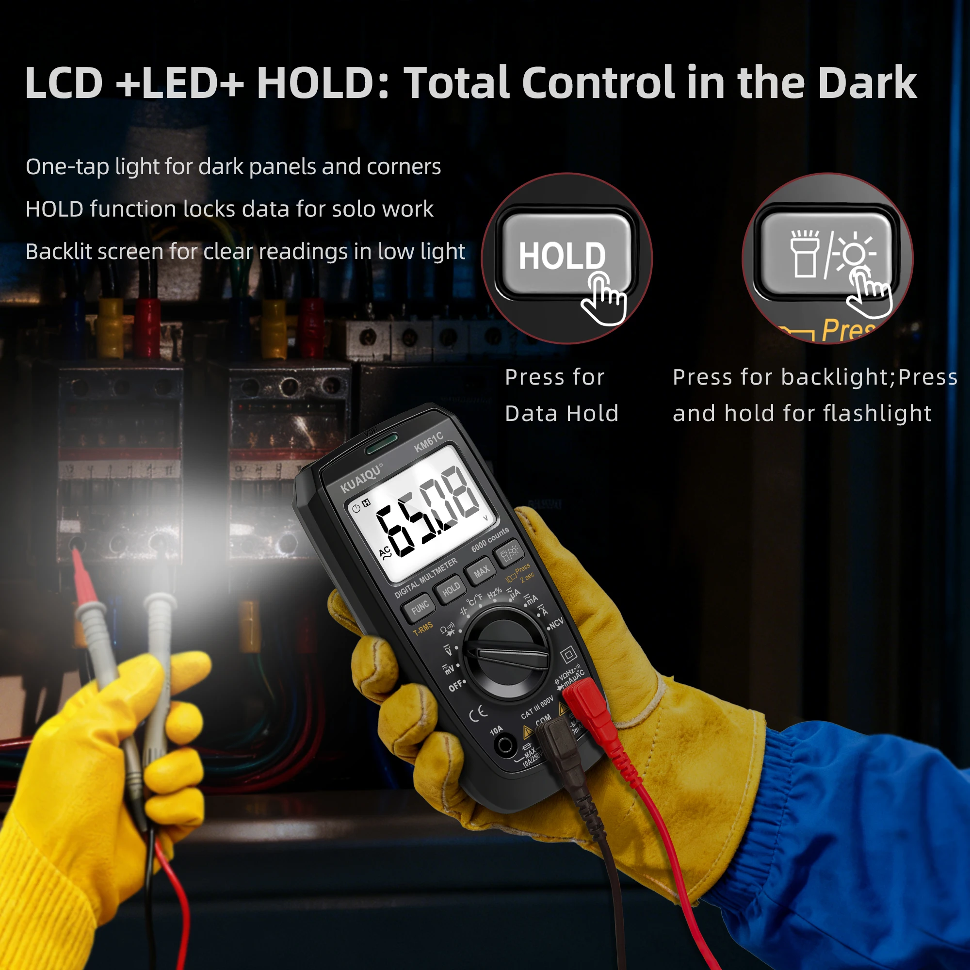 KUAIQU KM61C Digital Multimeter 6000 Counts Smart Professional Tester 600V 10A True RMS Auto Range AC DC Ohm Hz Capacitance