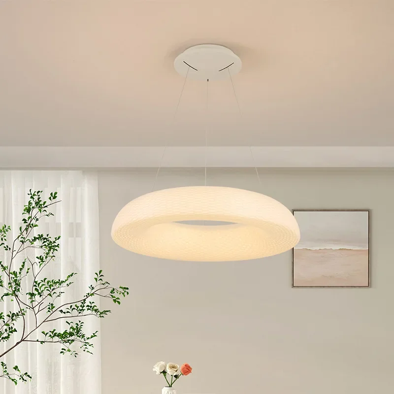 

SANDYHA Elegant Nordic Bedroom Pendant Light LED Circular Lampshade Chandelier Ideal for Living Room Dining Area Modern Interior