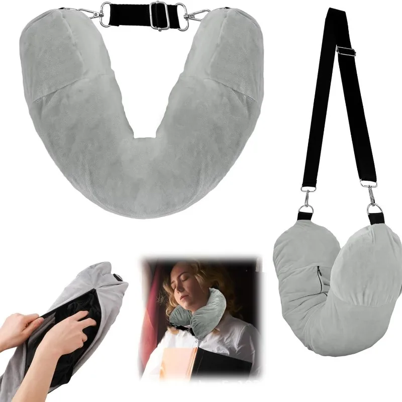 Travel Neck Pillow Self-filling Travel Pillow Portable Stuffable Neck Pillow for Travel with Refillable Support Cushion for Car