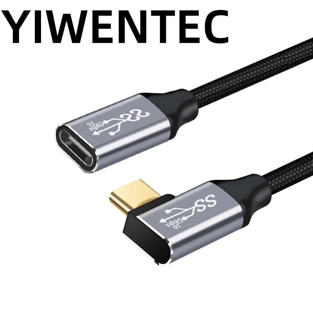 YIWENTEC 90 Degree Cable adaptador de corriente USB C Gen2 macho hembra transmisión chip EMARK, soporta 10Gb/s 100W 4K/60Hz