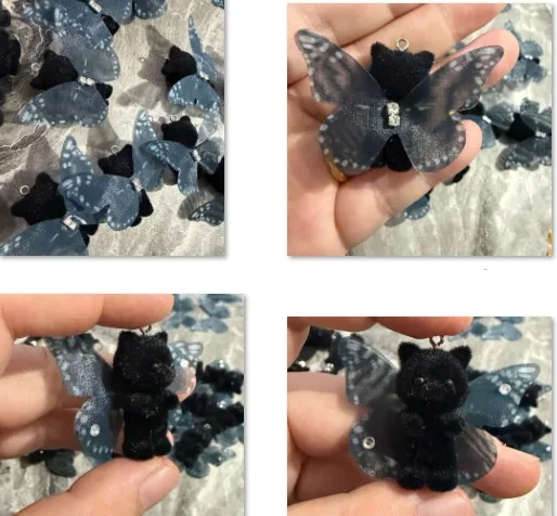5pcs fluffy flocking resin 3D Animal cartoon Butterfly cat Keychain Charms Pendants For DIY Earring Necklace Jewelry Making ﻿