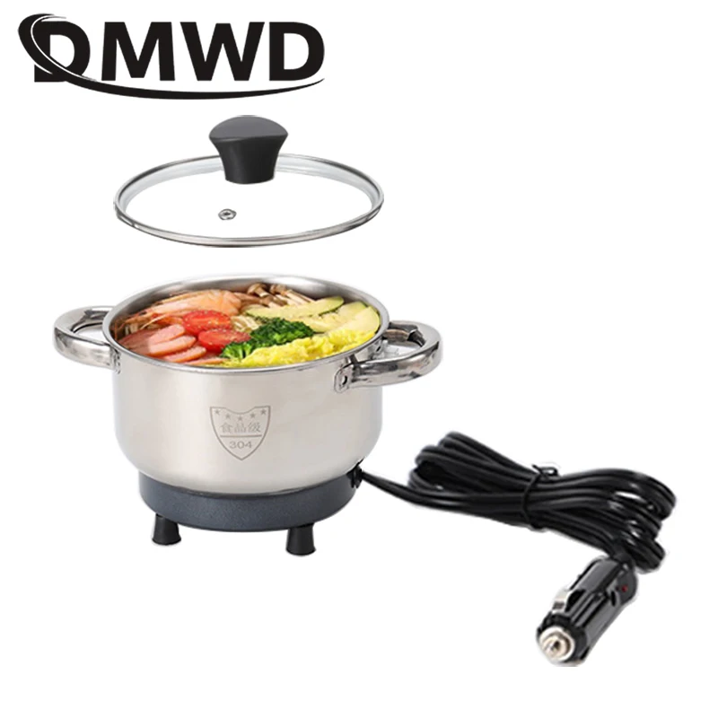 12V/24V Multifunctional Electric Cooking Skillet Mini Rice Cooker Soup Stew Heater Hot Pot Travel Car/Truck Frying Pan Lunch Box