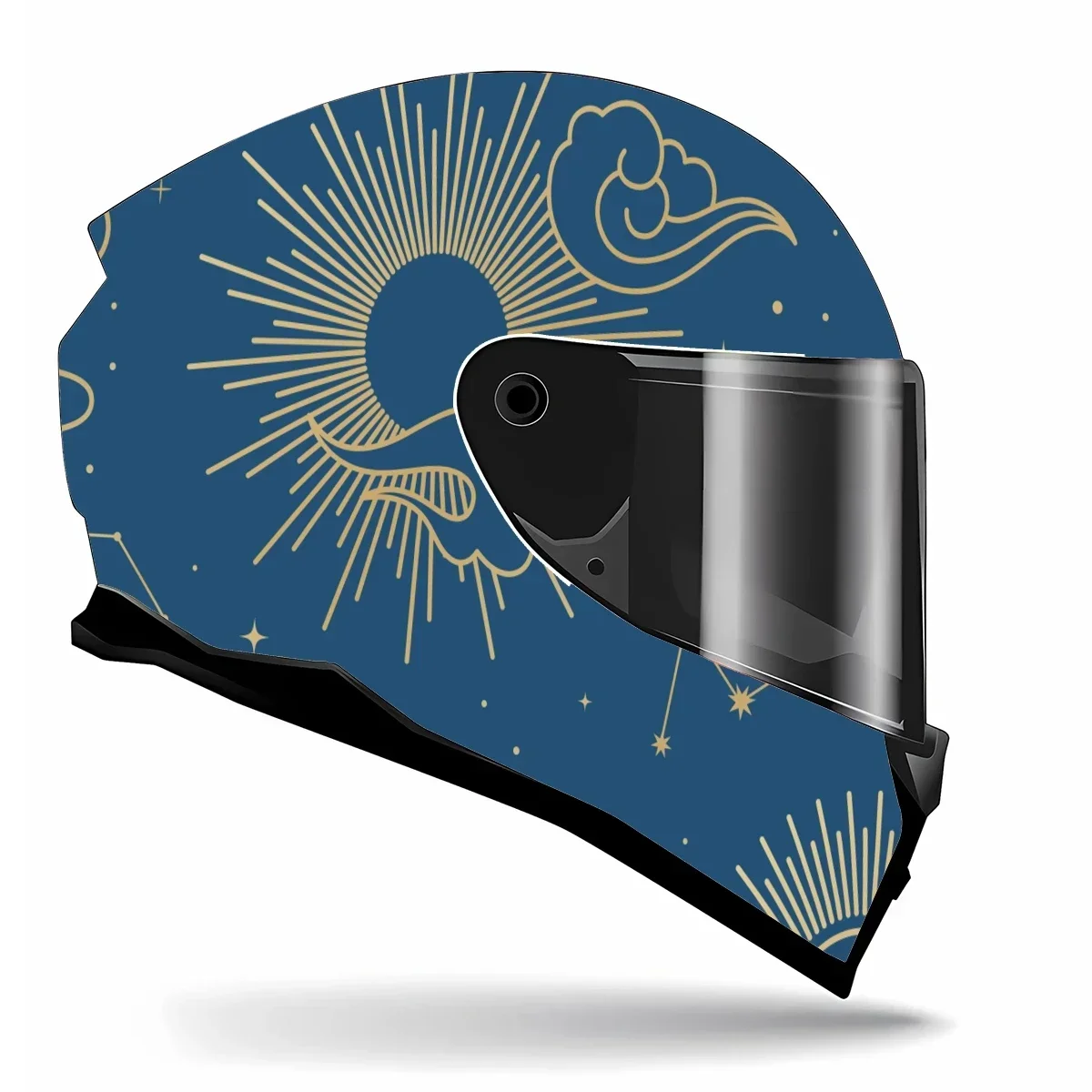 Mystical Golden Stars Moon Full Helmet Wrap Sticker Motorcycle Helmet Racing Graphic Decal Vinyl Wrap Helmet Decor Sticker
