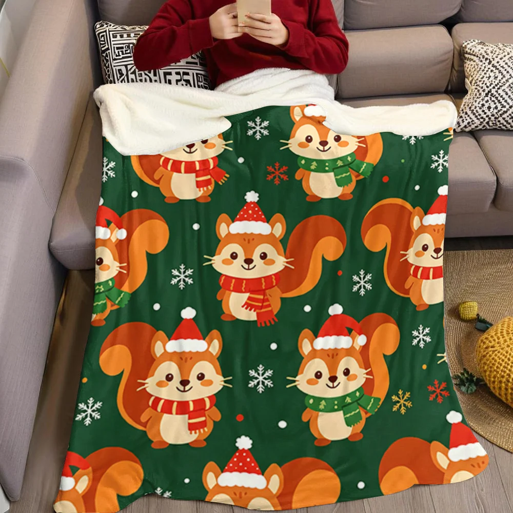 Cute Squirrel Christmas Flannel Blanket Warm Soft Halloween Christmas All-Season Couch Decorative Cozy Warm Gift