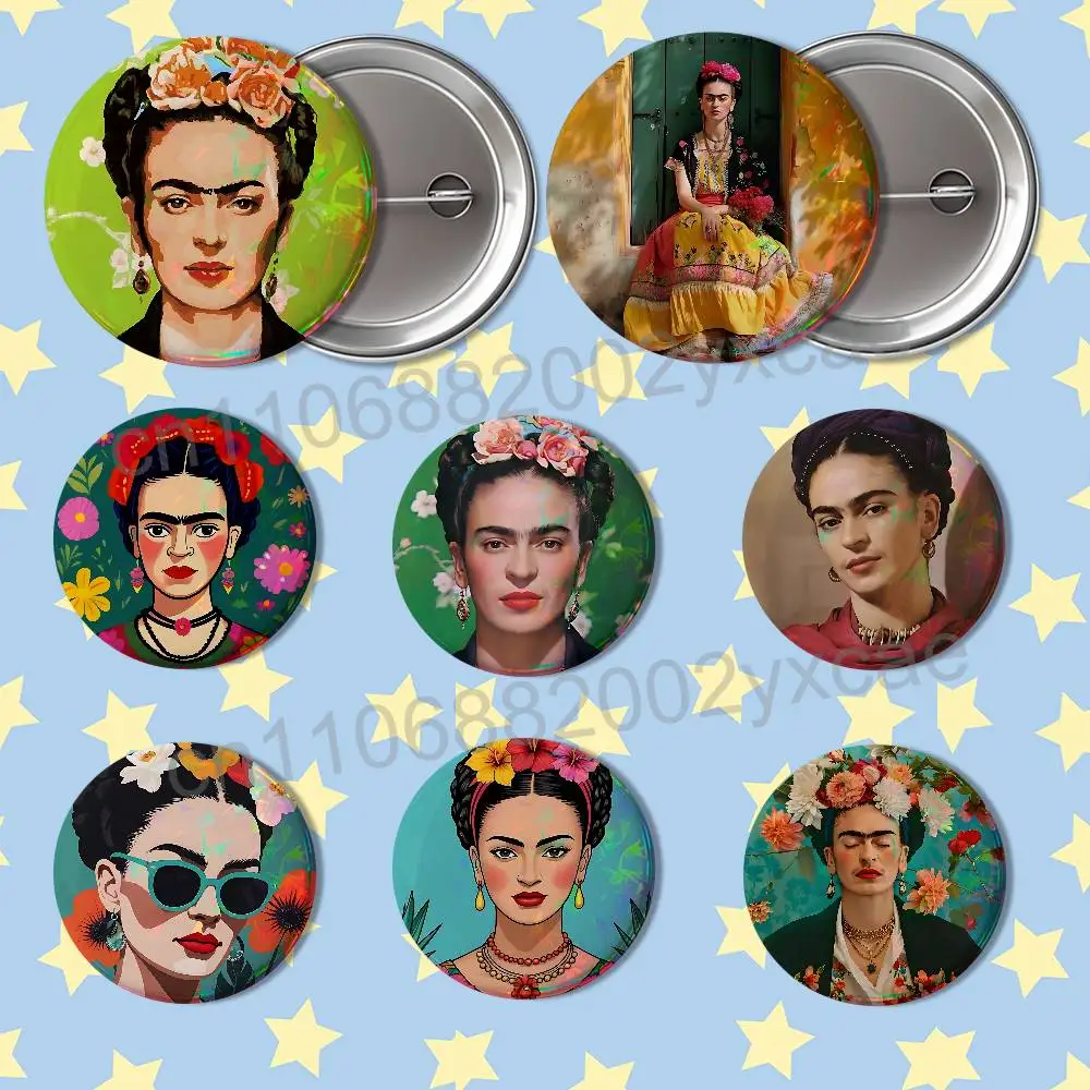 Mexican Legend Art Frida Kahlo Reflective Pin Tinplate Round Brooch Cartoon Cosplay Badges for Bag Hat Toys Gifts