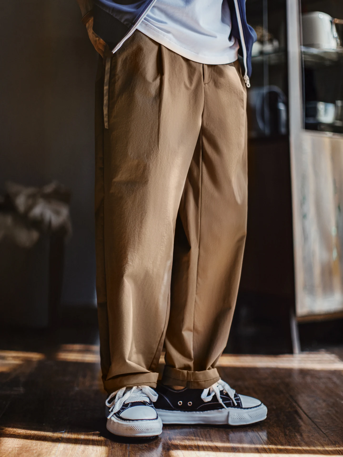 

Maden Men's Casual Pants Four-Way Stretch Thin Cone ape Anti-Wrinkle Khaki Color Commuting Autumn Season Straight Leg Trousers