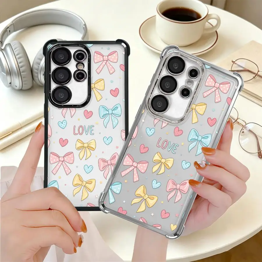 Soft Phone Cover Case for Samsung Galaxy S26 Ultra Note 20 S21 S24 S22 S25 Edge S20 FE S23 Plus Pastel Bow