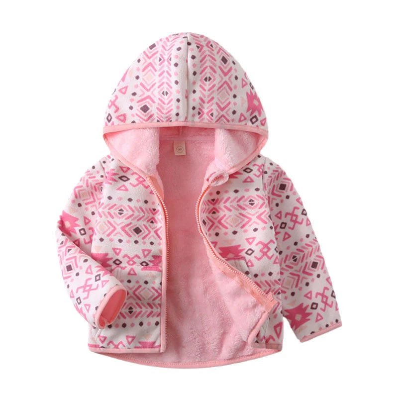 Pink Long Sleeve Fleece Jacket for Kids 2-6T Warm Autumn Winter Outwear Baby Coat Boys & Girls Children's Clothing