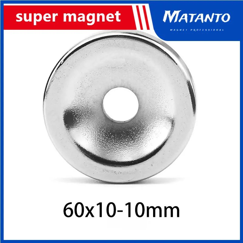 

1/2PCS 60x10-10 mm Countersunk Big Round Strong Magnet 60*10 Hole 10mm Permanent Neodymium Magnet Disc 60x10-10mm N35 60*10-10