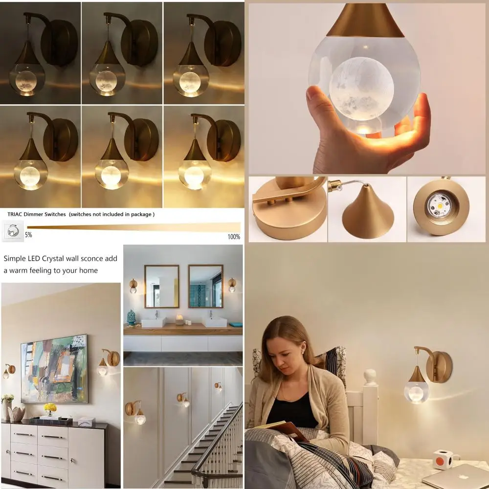 

Contemporary Globe Wall Sconce with LED, Warm White 3300K, Dimmable, Matte Brass for Home Lighting