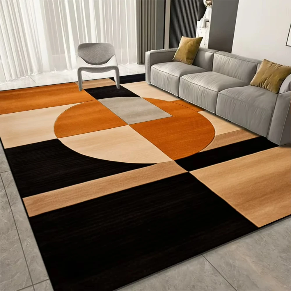 Luxury Orange Geometric Print Carpet Living Room Decor Sofa Rug Bedroom Bedside Rug Kitchen Dining Coffee Table Floor Mat