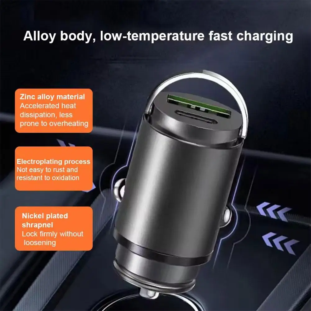 100 W PD Superschnelles Autoladegerät mit Metallzugring, 66 W Blitzladung, USB C, unsichtbarer Autoadapter, 30 W Dual-Port-Schnellladung