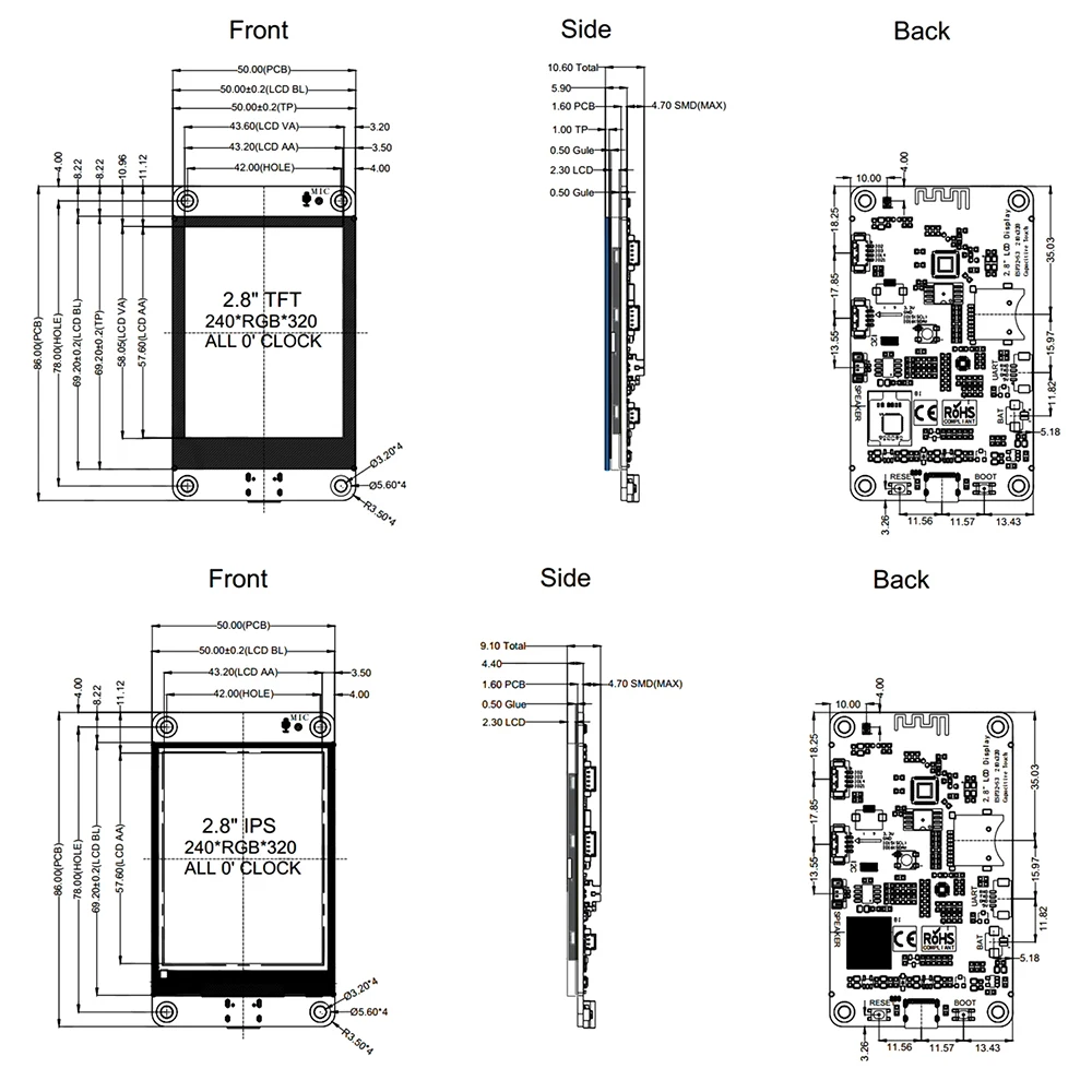 لوحة تطوير ESP32-S3 مع شاشة ملونة 2.8 بوصة معالج ثنائي النواة واي فاي بلوتوث AI لوحة عرض ذكية واجهة من النوع C