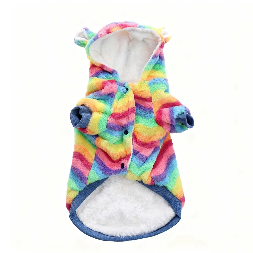 

Pet Costume Thick Pet Dog Hoodie Fleece Warm Dog Sweatshirt Rainbow Soft Pet Coat Jacket Cold Weather