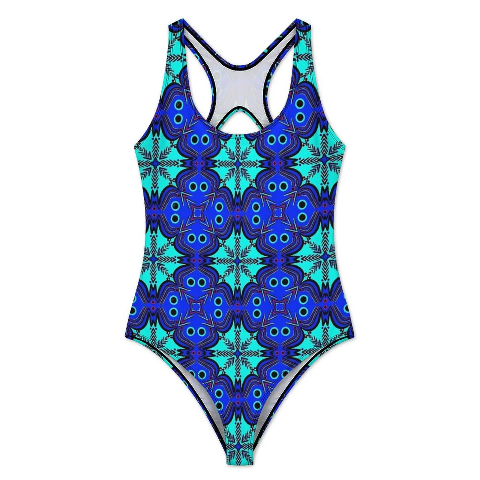 Geo Print Swimsuit Blue Mandala One-Piece Swimwear Push Up Aesthetic Bathing Suits Sexy Fitness Graphic Beachwear