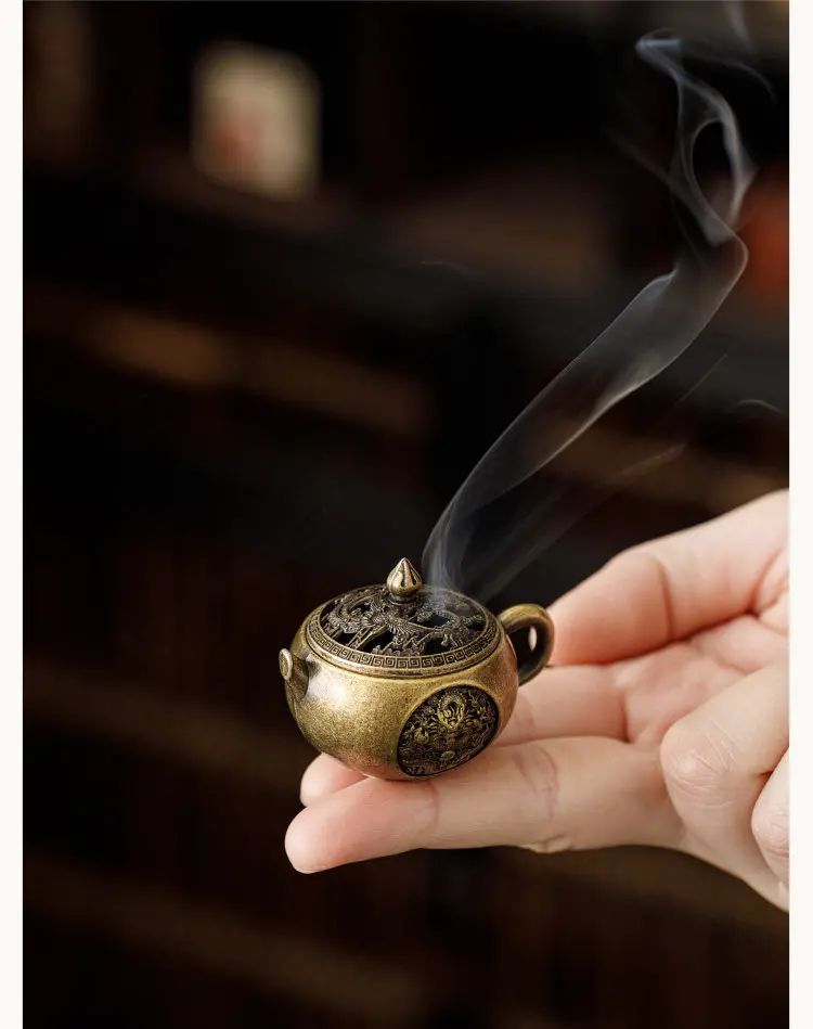 Portable Alloy Incense Burner, Aesthetic Indoor Aroma Diffuser, Small Home Incense Holder for Sandalwood Stick Incense