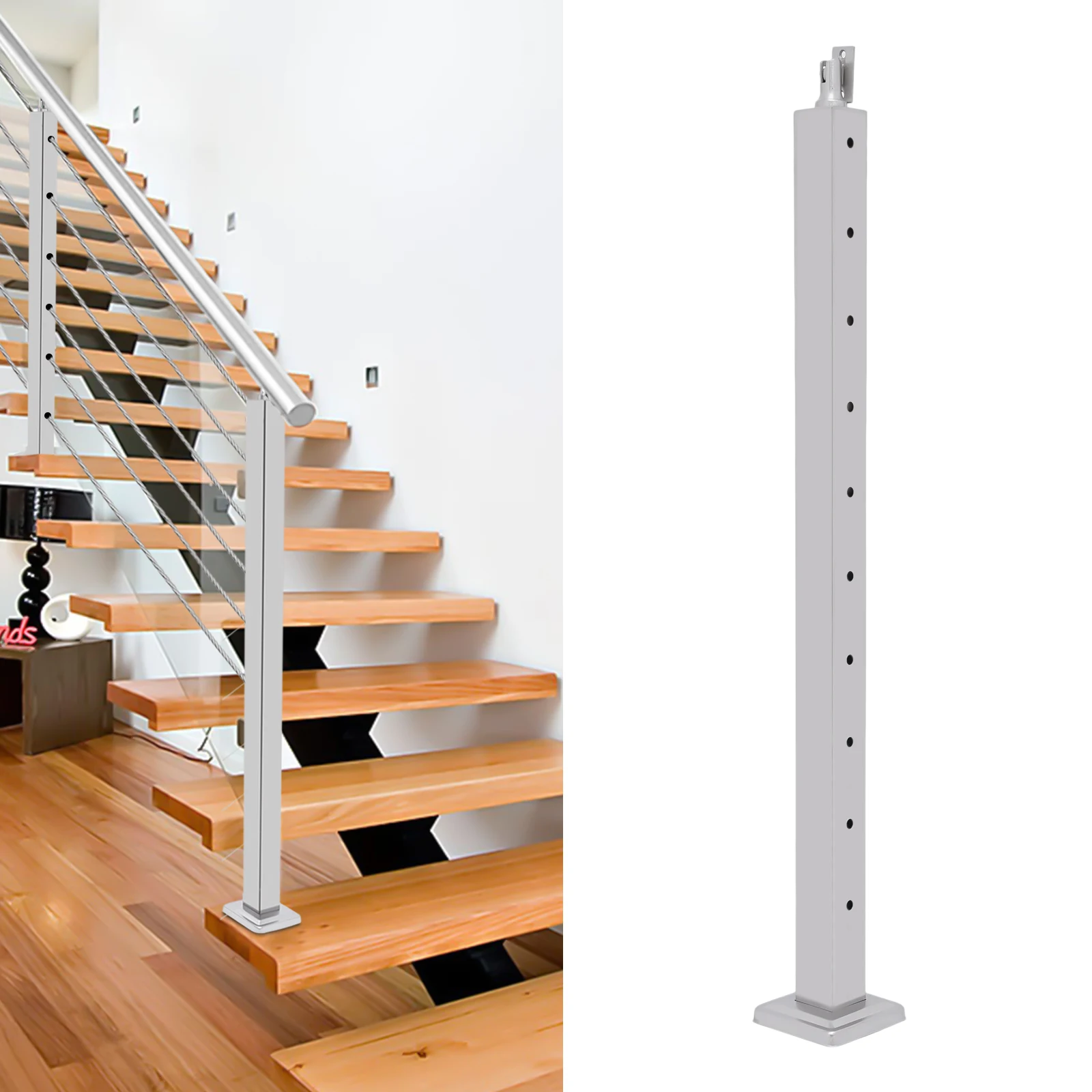 

Durable Stainless Steel Railing Post, 220.46lbs Load Capacity, Adjustable Angle, 10 Pre-drilled Holes for Easy Installation