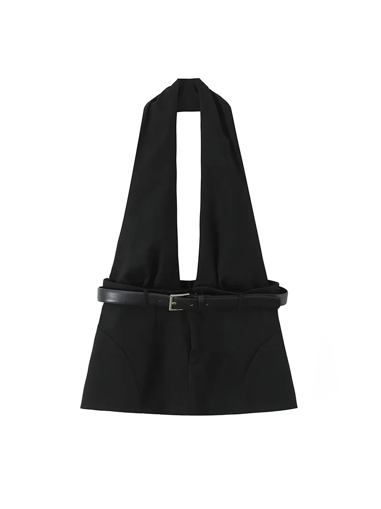 المرأة الرسن الأعلى الدبابات 2025 تنورة جديدة تنحنح مثير عارية الذراعين العميق الخامس الرقبة مع حزام موضة شارع العليا السيدات ملابس للحفلات #2