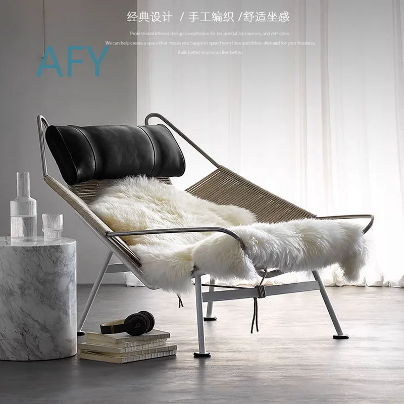 Danish designer wabi wind recliner chair for medieval flag rope creative leisure chair minimalist hand-woven seat single