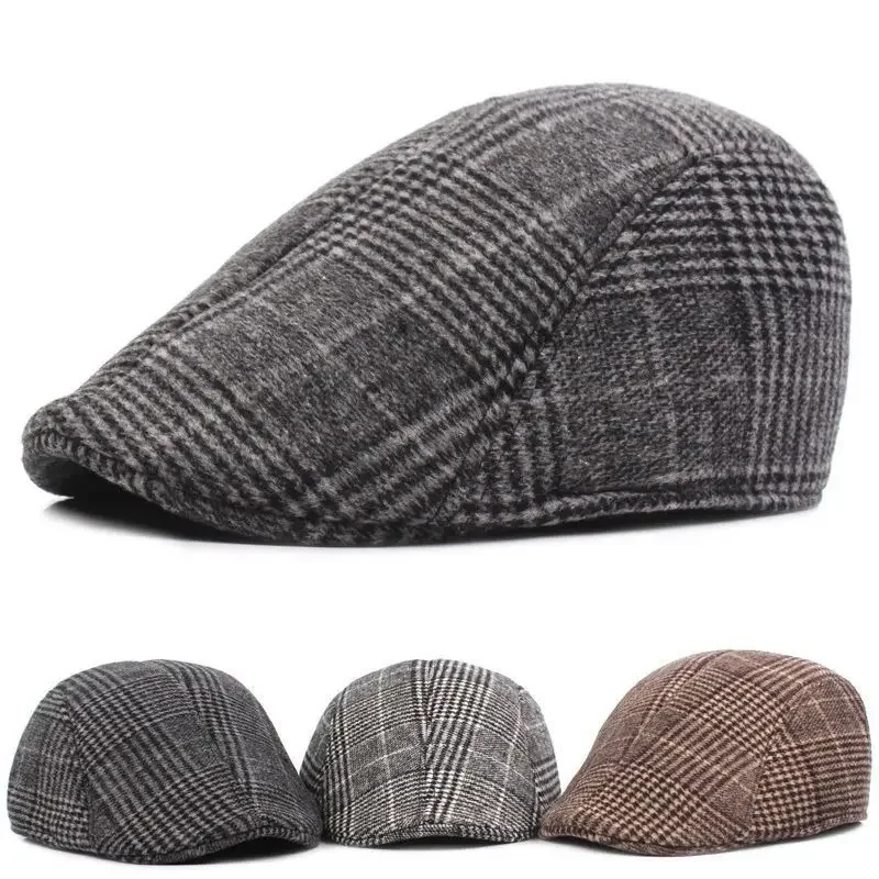 Männer Plaid Check Gedruckt Hut Britischen Stil Gentleman Kellner Cabbie Flache Kappe Visiere Winter Warme Baseball Hut Zeitungsjunge Maler Baskenmütze