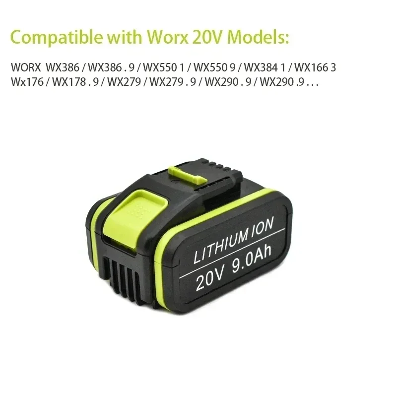 9000mAh Replacement Worx 20V Maximum Lithium-ion Battery WA3551 WA3551.1 WA3553 WA3641 WX373 WX390 Rechargeable Battery Tool