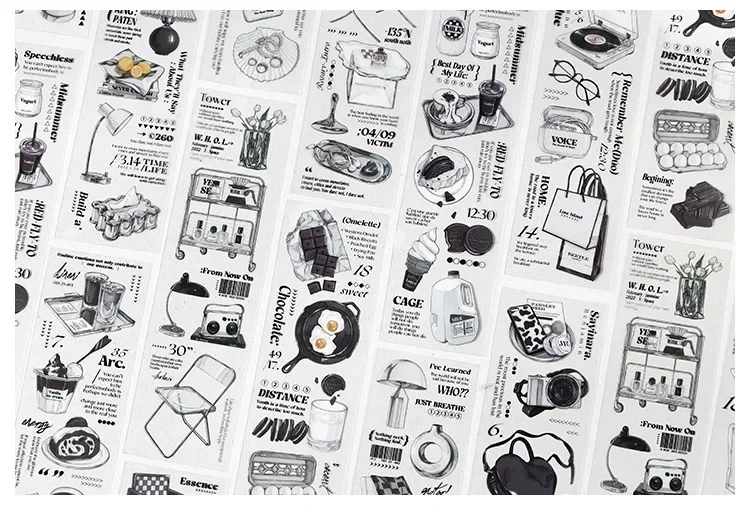 3 Sheets/pack Trend Life Transparent Black&White Stickers Glass Bottles Coffee Bread Scrapbook Diary Collage Decorative Sticker