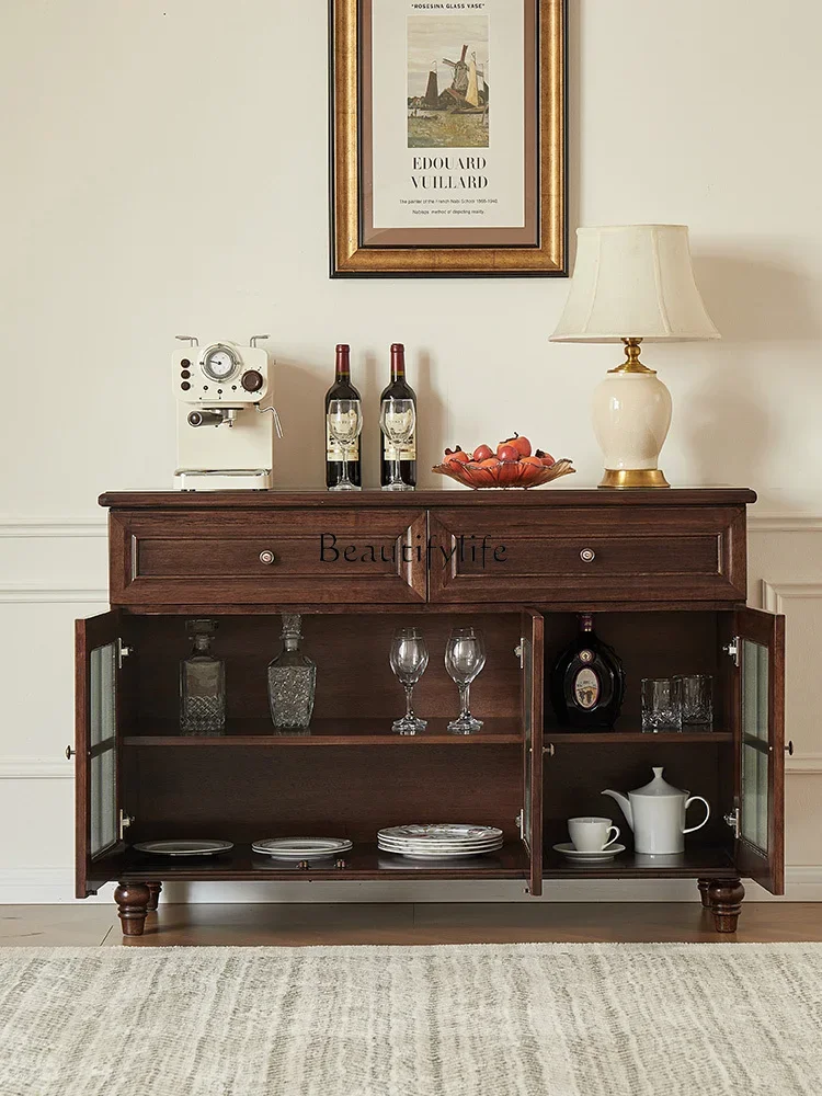 

09 American Country Style Solid Wood Sideboard Storage Cabinet Dining Room Furniture Glass Door Bowl Cabinet