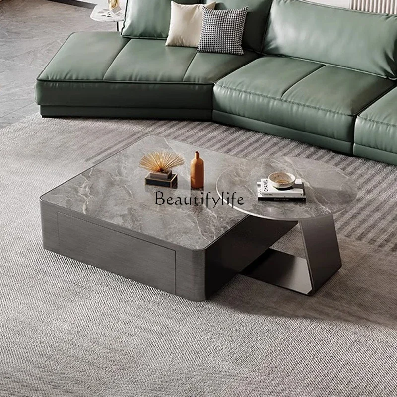 

FG52-*Italian light luxury rock slab coffee table modern simple living room household stainless steel square