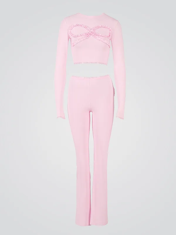 

Women's Slim Fit Long Sve Set High Waist Trousers Casual Sportswear Micro Flared Pants Breathable Comfortable Spring Faion