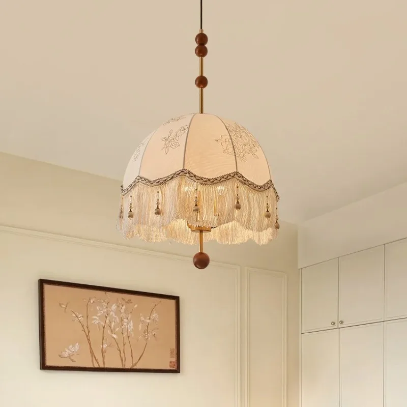French Printed Fabric Pendant Lights Vintage Atmoshere Hanging Lamps Living Room Bedroom Corridor Home Decor Ceiling Chandelier