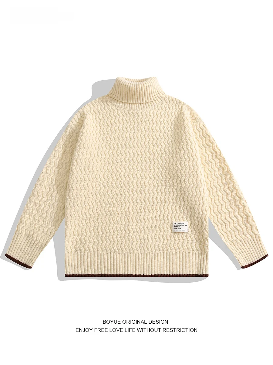 

Свитер Boyue с высоким воротником и волнообразным узором, теплый зимний универсальный свитер унисекс, повседневный свободный крой для подростков