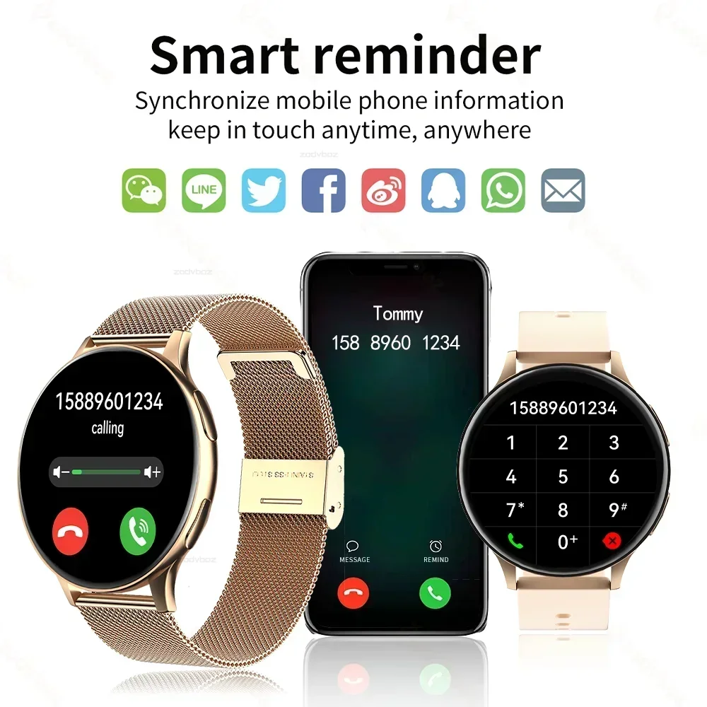 Xiaomi موضة ساعة ذكية مستديرة Smartwatch بلوتوث المكالمات الساعات 2023 الرجال النساء سوار لياقة بدنية ساعة مخصصة الوجه + صندوق هدية