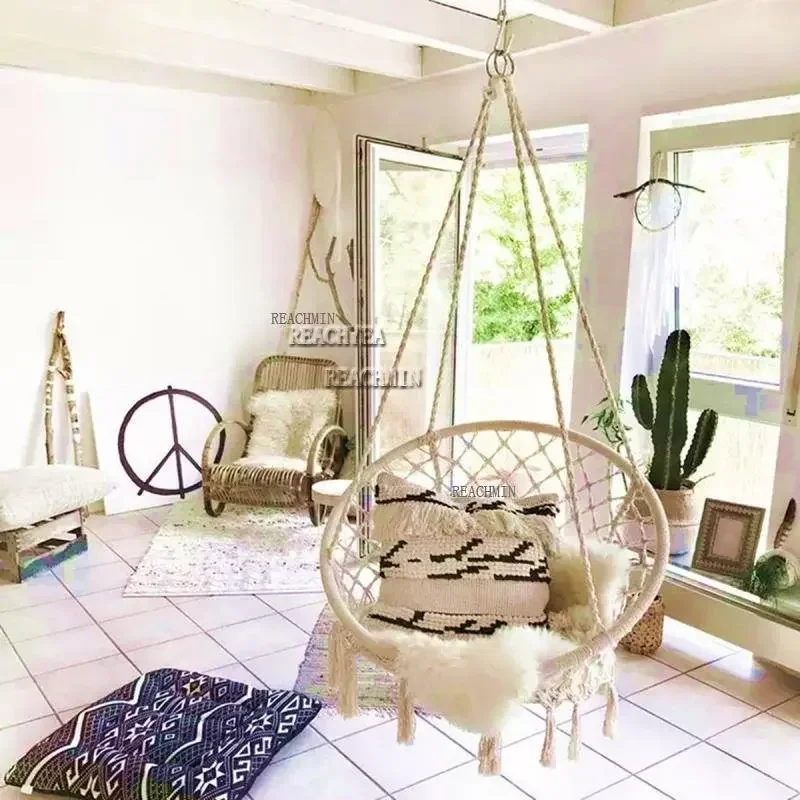 Nordic Handmade Knitted Round Hanging Hammock Outdoor Indoor Dormitory Bedroom Hanging Chair Children Swing Home decoratio