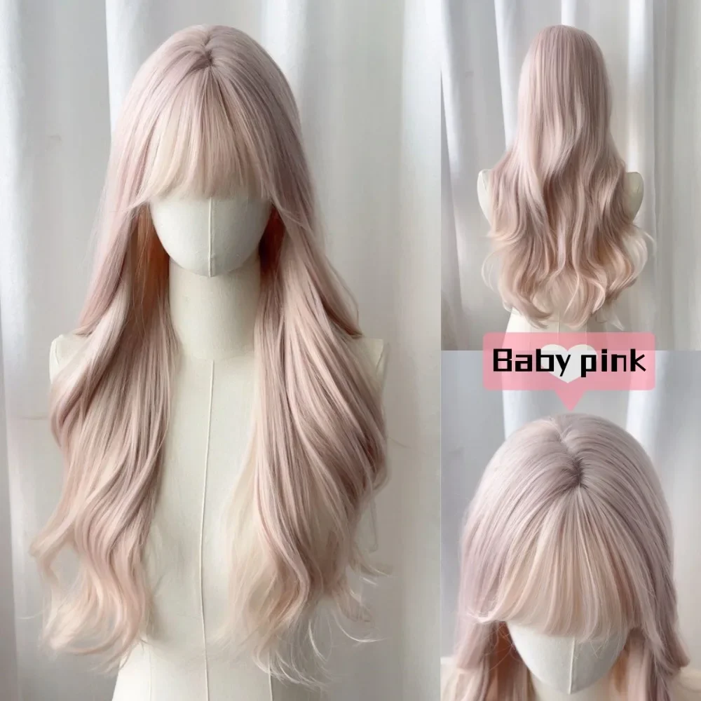 

Ashely Baby Pink Wig with Bangs Long Wavy Hair Lolita Wig for Women 24inch Natural Daily Use Cosplay Wave Headband Wigs 가발