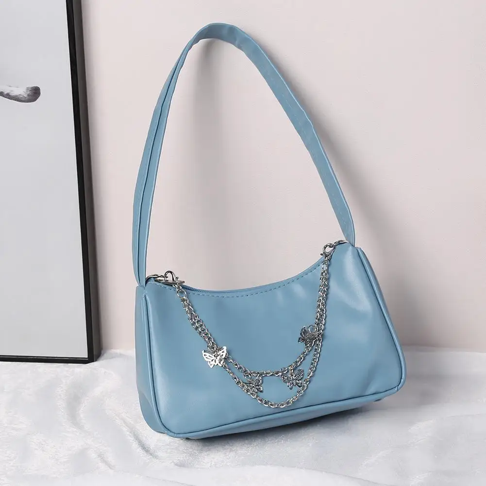 Frauen Vintage Schmetterling Kette PU Schulter Tasche Reine Farbe Mini Tote Handtasche Retro Luxus Unterarm Beutel Casual Top-Griff taschen