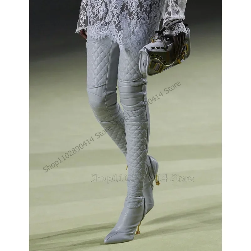 

Purple Geometric Design Pointed Toe Metal Heel Boots Side Zipper Women Shoes Strange Style Heels Runway 2023 Zapatos Para Mujere