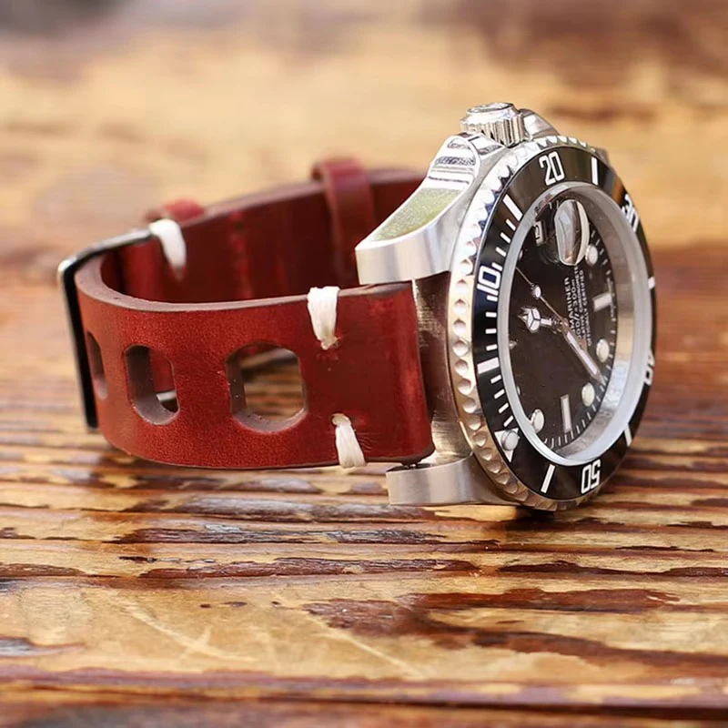 Leather Hand-Stitching Solid Color Watchband 18mm 20mm 22mm 24mm Breathable Hole Strap for Watch Watchbands Strap