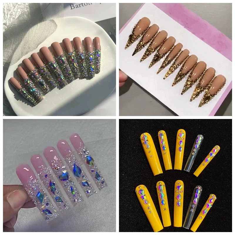 

Customized Handmade 3XL Long Press On Nails Glittery Bling Rhinestone Long Coffin Stiletto False Nails Reusable Fake Nail Party