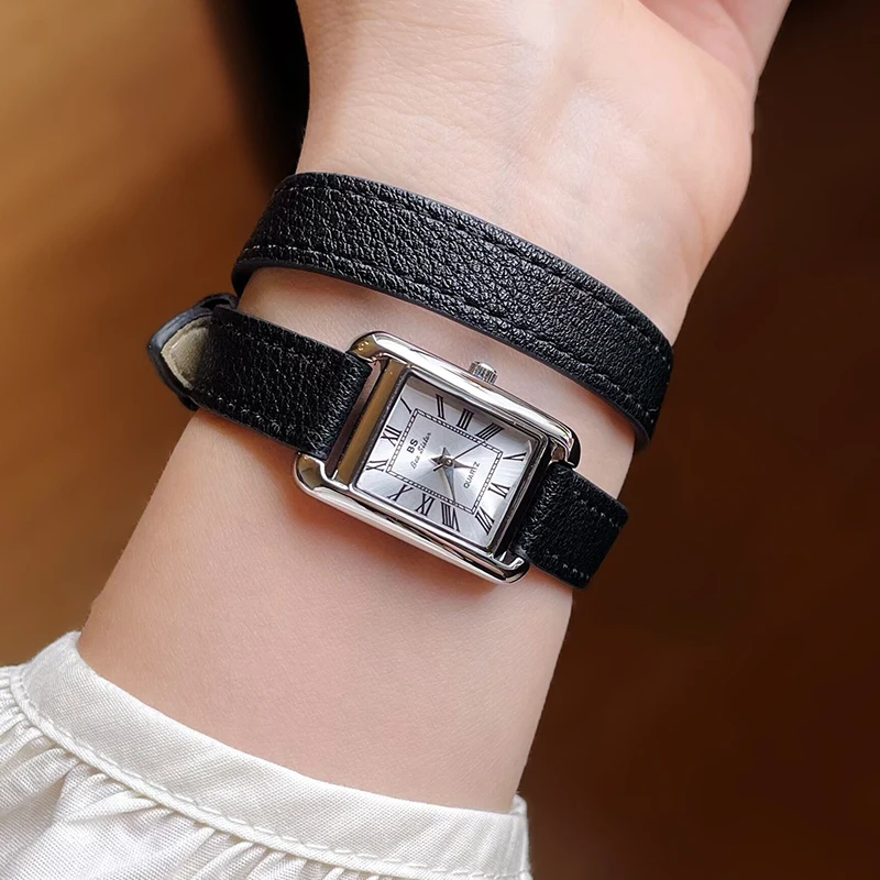 

Минималистичные роскошные женские часы с двойным ремешком из телячьей кожи и квадратным циферблатом, женские часы, студенческие часы в подарок