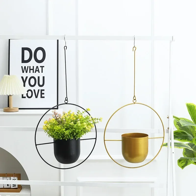 Nordic Golden Iron Hanging Flowerpot Home Balcony Creative Decorations Planting Succulents Flowerpot