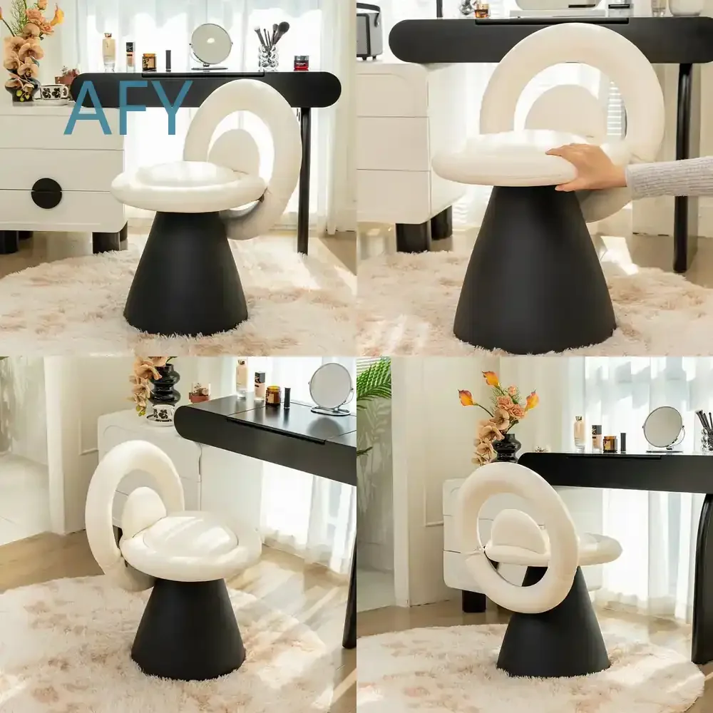 Swivel Vanity Stool for Glam Princess Nail Salon Seat with Chrome Base Adjustable Makeup Chair for Bedroom Dressing Table