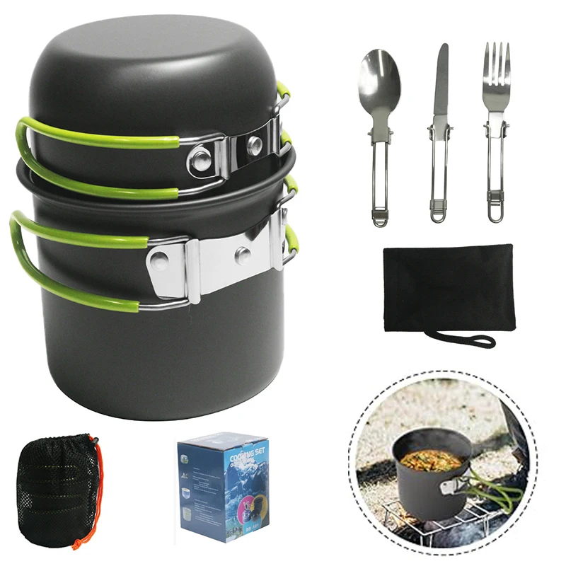 

Compact Camping Cookware Set, Lightweight 1-2 Person Portable Pot with Utensils, Backpacking Pots Kit, for Outdoor, Picnic.