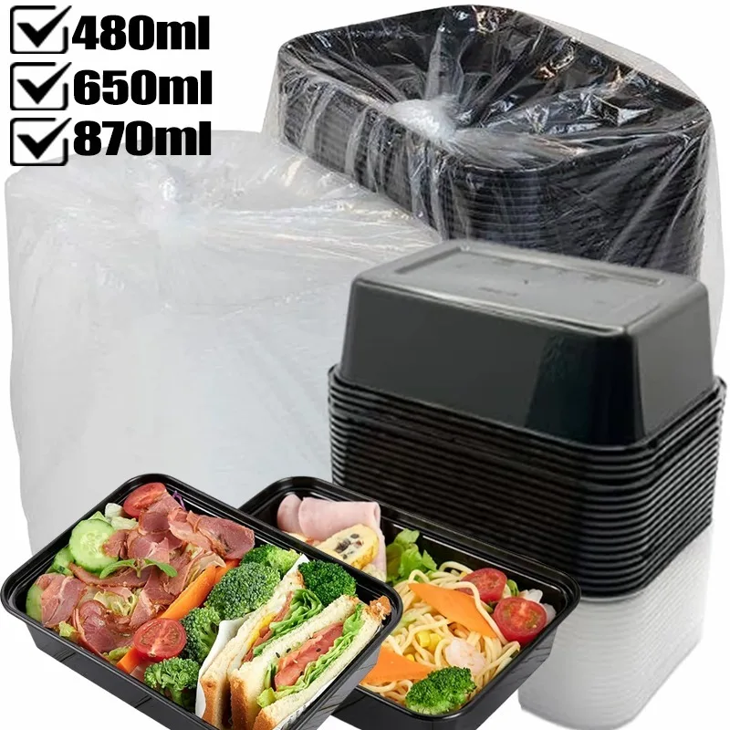 Contenedores de preparación de comida, fiambrera Bento portátil, caja de plástico desechable para comida, Bento para llevar con tapa, tazón de Picnic, 10/30 Uds.