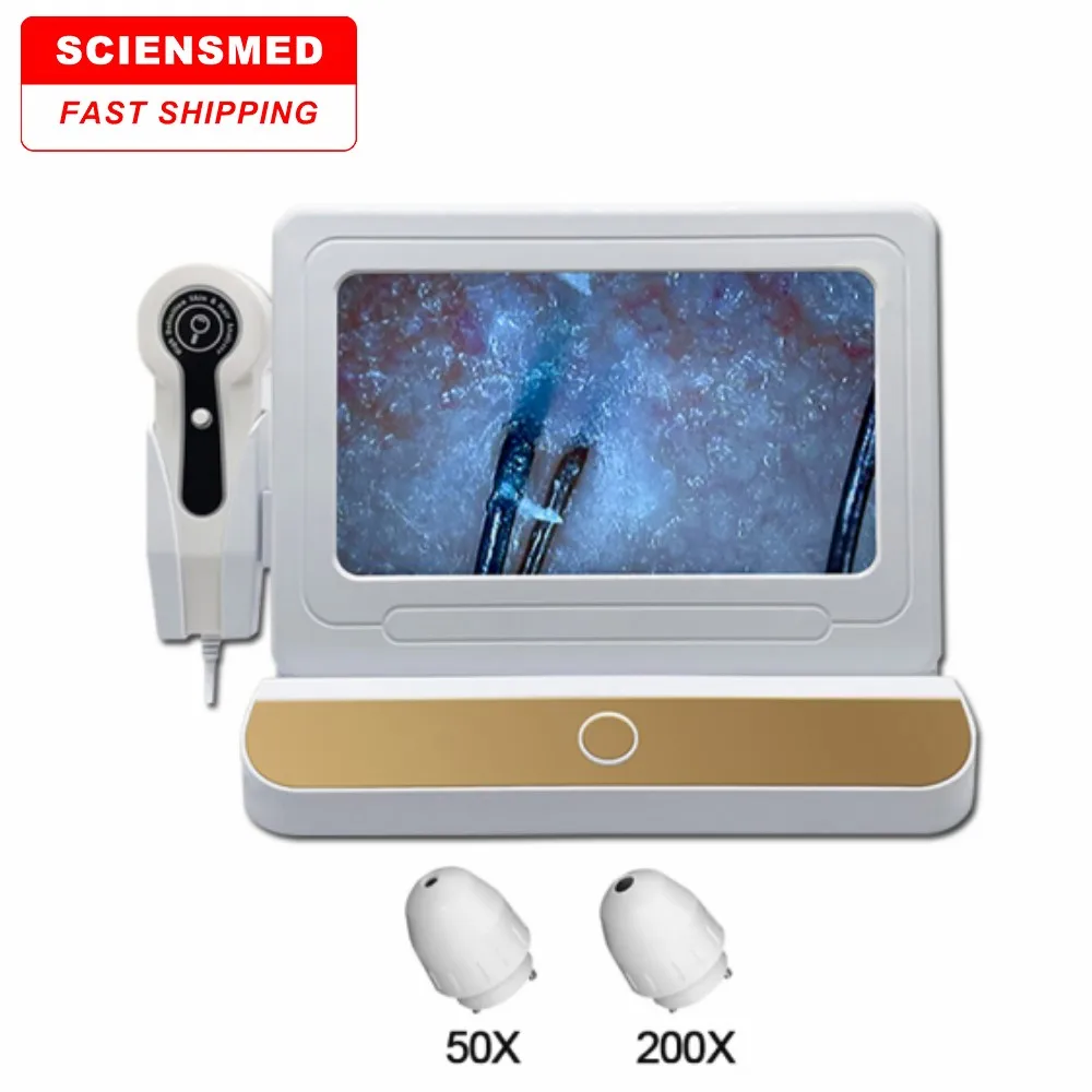 10 Inch LCD Scalp Detector Digital Hair Skin Analyzer Microscope for Hair Follicle Testing and Skin Analysis Magnifier 50/200X