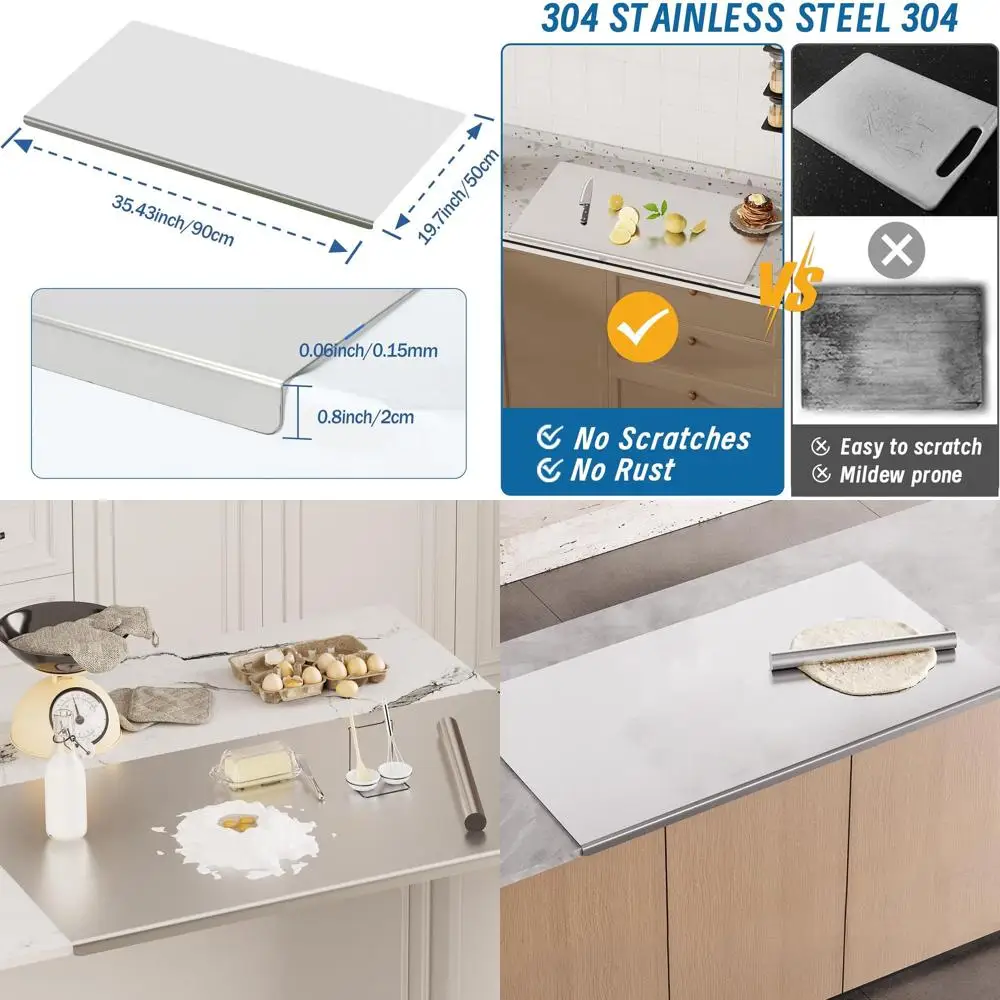 

Разделочная доска из нержавеющей стали 35,4 x 19,7 с скалками и нескользящим ковриком для прочной выпечки и приготовления пищи