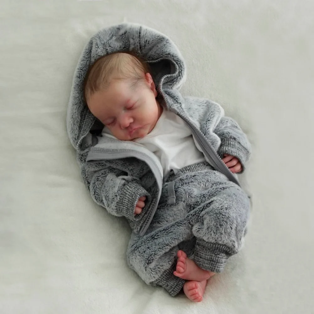 17Inch Levi Newborn Baby Doll Reborn Sleeping Soft Silicone Vinyl Or Cloth Body 3D Skin Visible Veins Hand Paint Hair Doll