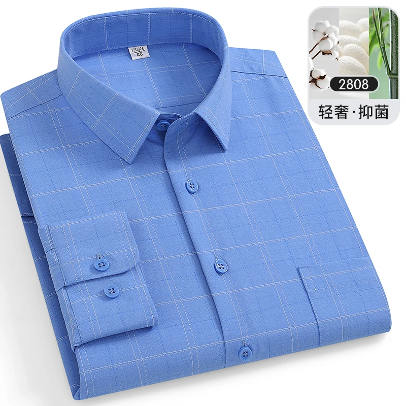 

Big Size Shirts for Men 8XL Bamboo Fiber Long Sleeve Mens Shirts Fashion Classic Solid Color Business Men Long Sleeve Shirt