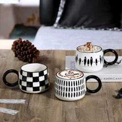 Ins Estilo Caneca De Café Checkerboard Grade Retro Caneca De Café Cerâmica Escritório Meninas Meninos Design Sentido Nicho Copo Presente