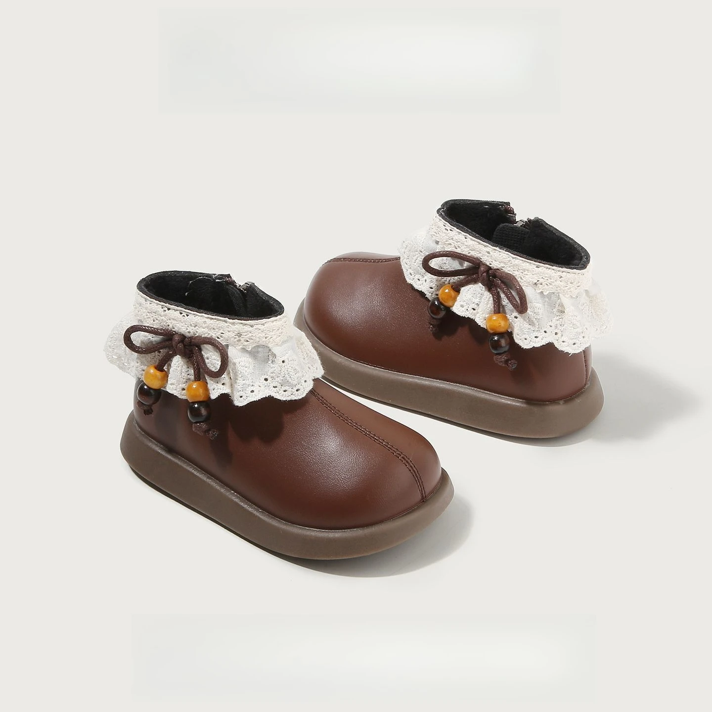 

Girls' Short Leather Boots Fleece Lined Warm Princess Style Autumn Winter Arrival Toddler Baby Boots with Lace Ruffle Detailing