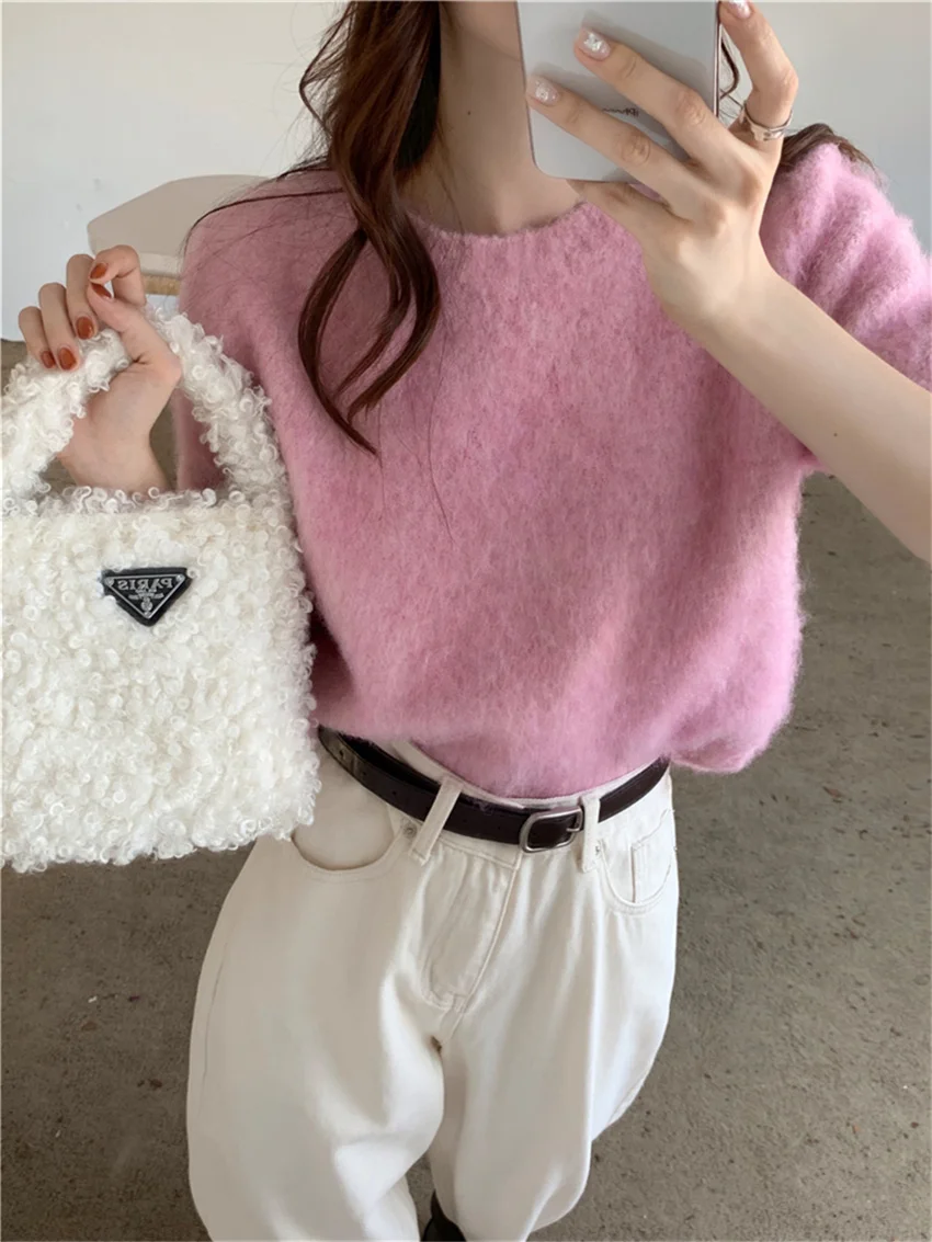 Alien Kitty Chic Women Jumpers Knitted Solid Warm Spring  Loose Sweet Short Sleeve Sweaters Pullovers Bottoming Fashion Slim